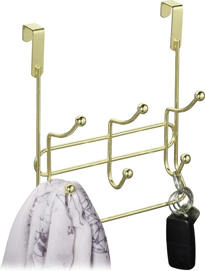 Relaxdays deurkapstok 3 dubbelhaken nobele hakenlijst metaal 23 5 x 20 5 x 9 5 cm goud - Foto 2