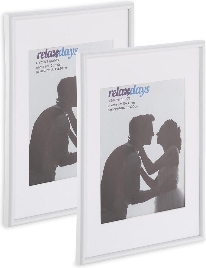 Relaxdays fotolijst 20 x 30 cm set van 2 stuks passe-partout 15 x 20 cm op tafel of aan muur wit