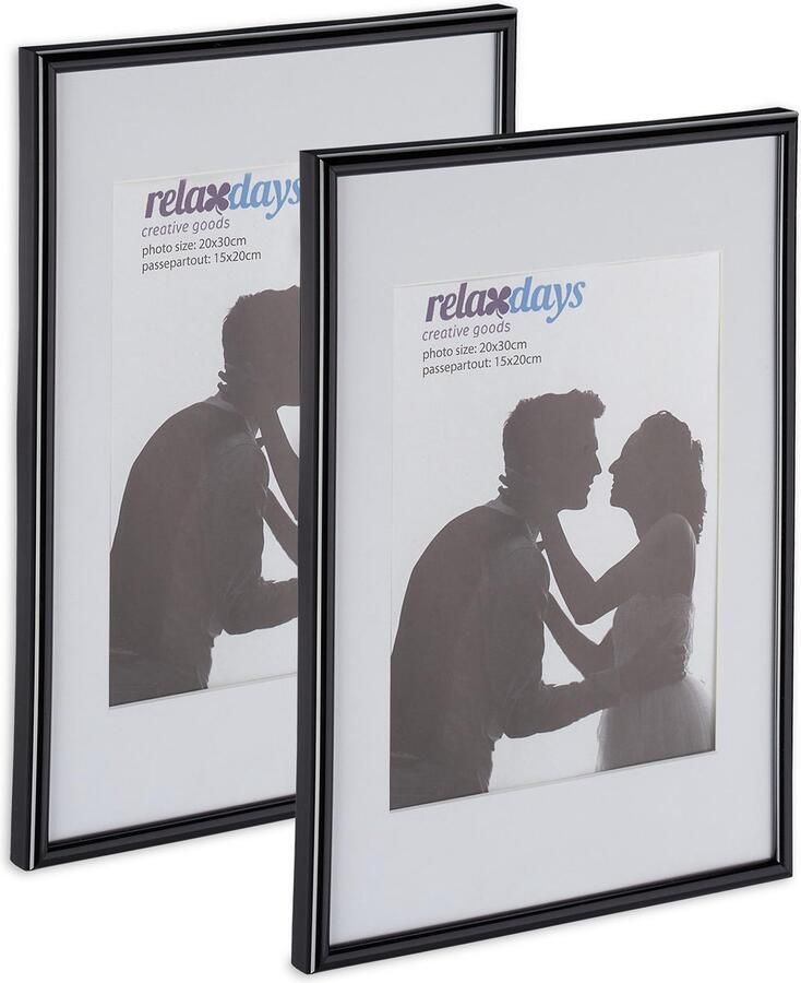 Relaxdays fotolijst 20 x 30 cm set van 2 stuks passe-partout 15 x 20 cm op tafel of aan muur zwart