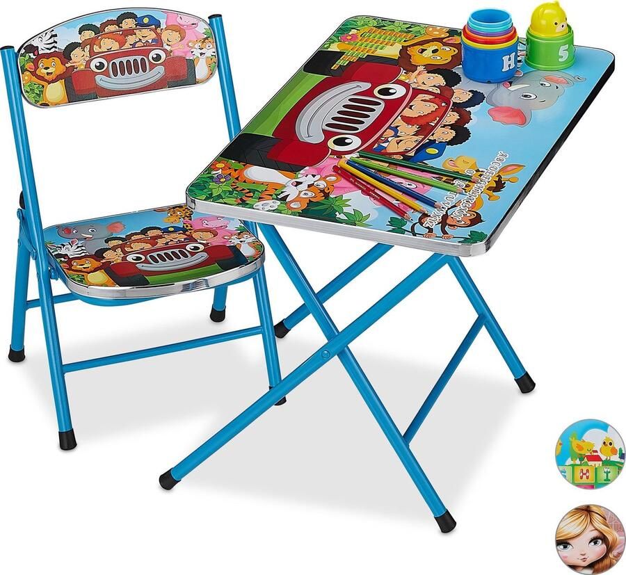 Relaxdays kindertafel en stoel inklapbaar kindertafeltje binnen kinderstoel B