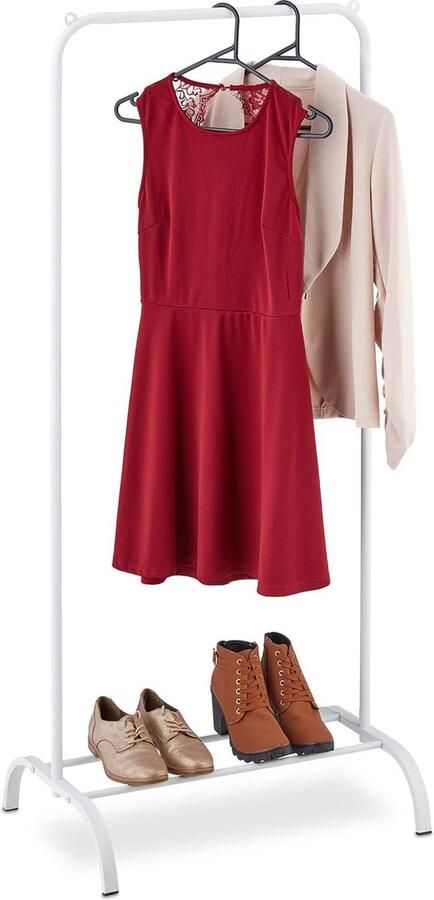 Relaxdays kledingrek met opbergruimte vrijstaand van staal Laadvermogen 9 Kilogram 44D x 60B x 144H centimeter wit