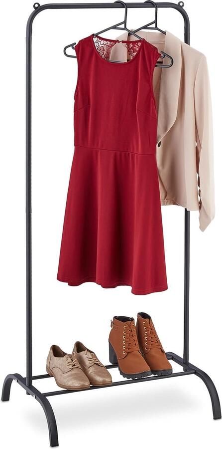 Relaxdays kledingrek met opbergruimte vrijstaand van staal Triple Base IJzer Laadvermogen 8 Kilogram 44D x 60B x 144H centimeter Zwart