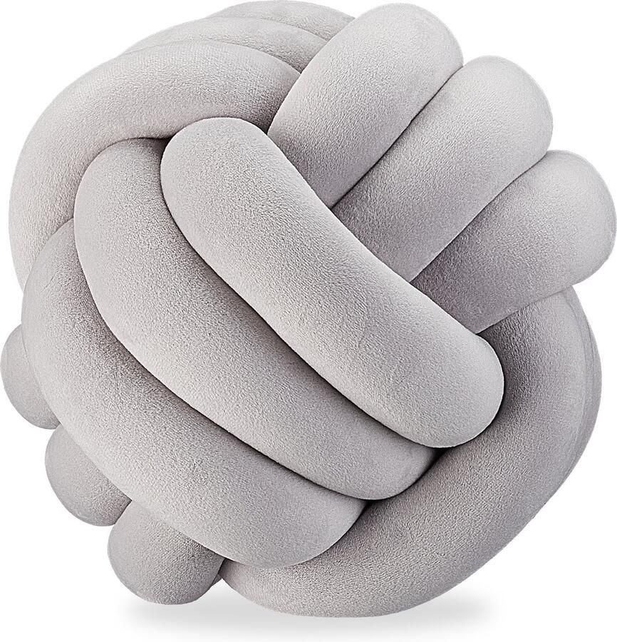 Relaxdays knot kussen decoratief Scandinavisch voor bank Ø 25 cm grijs