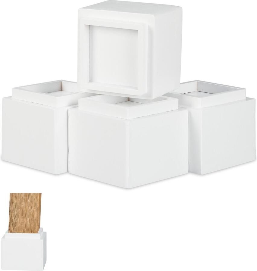 Relaxdays meubelverhoger 8.5 cm stoelverhoger pootverlening 4 stuks tafelverhoger wit