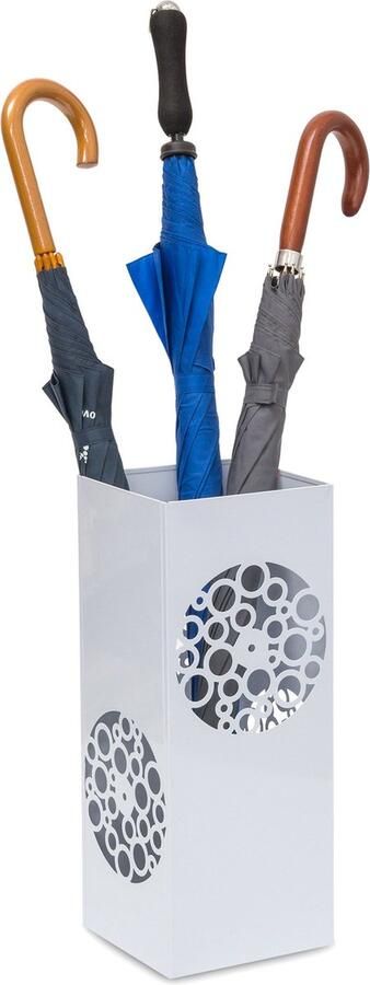 Relaxdays paraplubak met lekbak metalen parapluhouder vierkante paraplustandaard staal wit