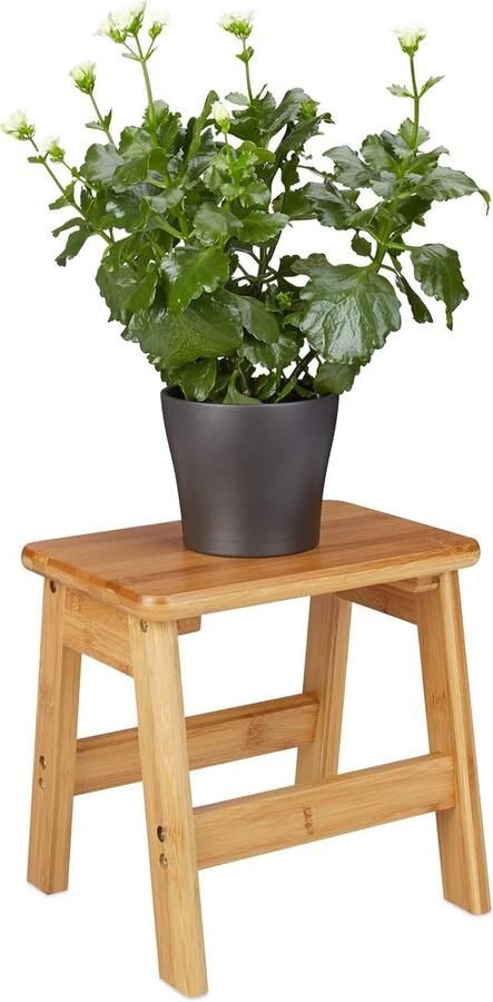 Relaxdays Rustico Bamboe Voetenbankje Kinderkrukje 27x29x24cm Bruin