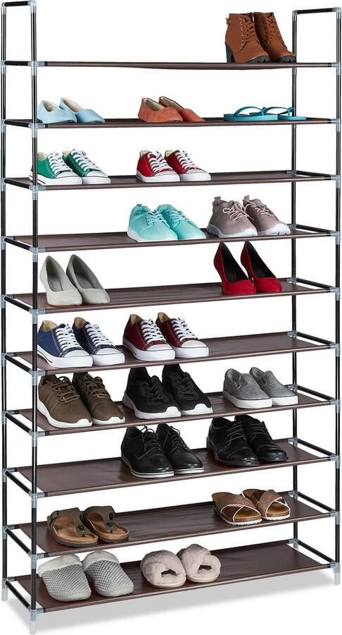 Relaxdays schoenenrek XXL 50 paar schoenen 10 etages schoenenkast textiel bruin