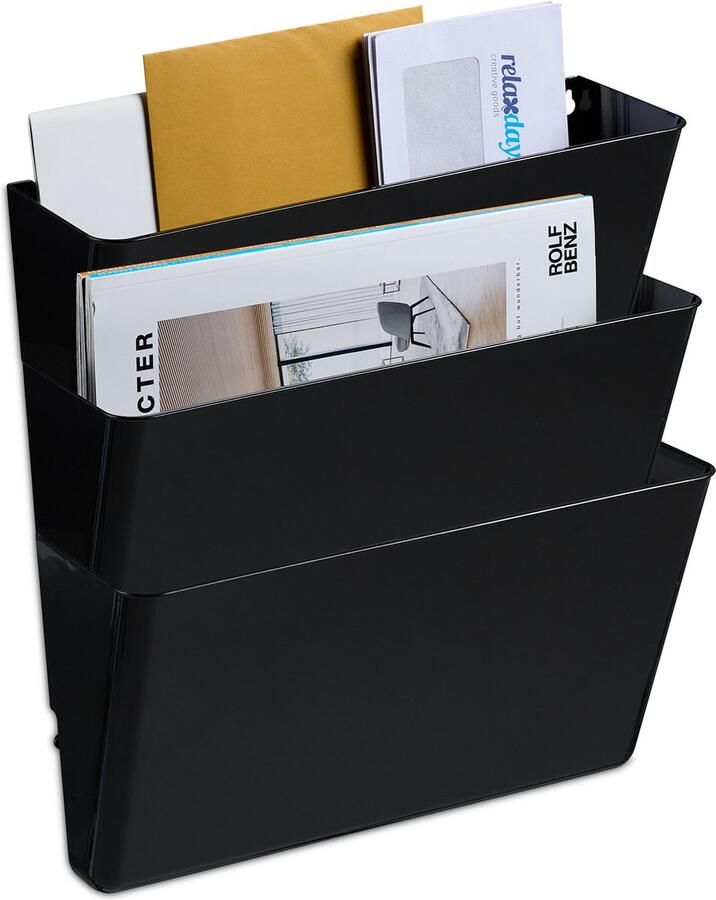Relaxdays tijdschriftenrek muur set van 3 wandrek tijdschriften lectuurbak zwart