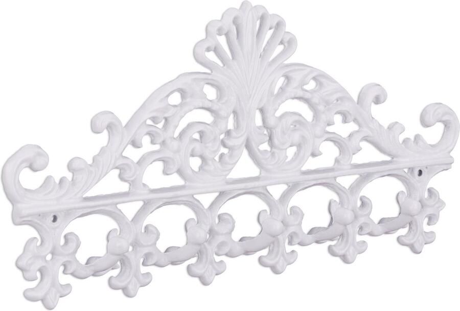 Relaxdays wandkapstok gietijzer 5 haken antiek design voor sleutels 17 x 35 x 3 5 cm wit