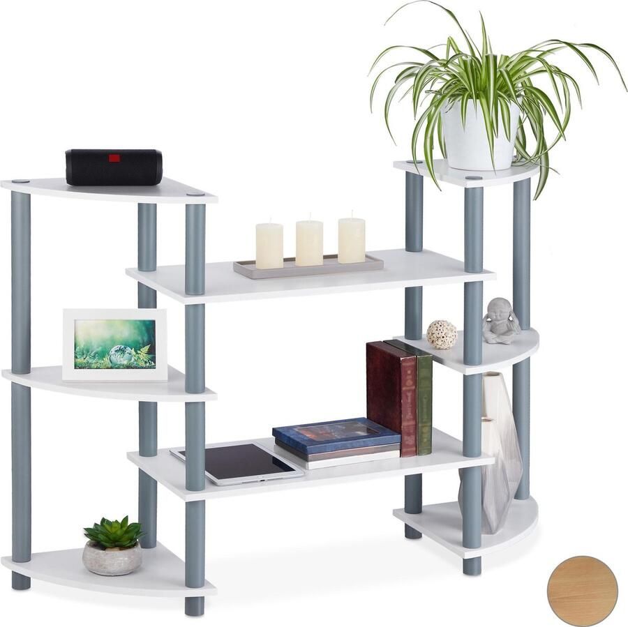 Relaxdays wandkast opbergrek opbergkast open kast boekenkast 8 planken wit