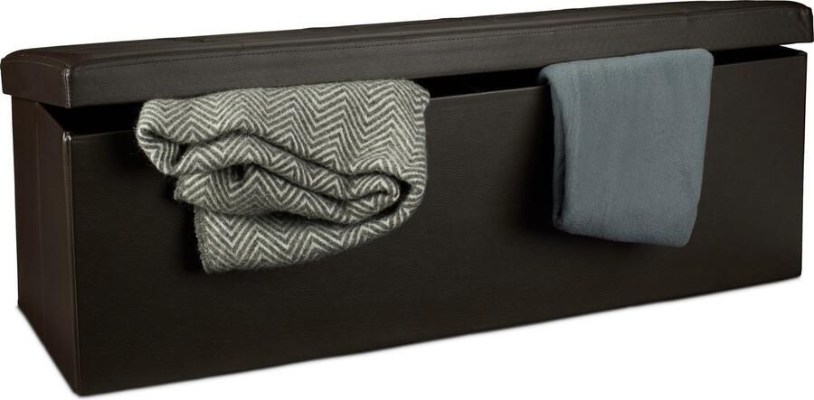 Relaxdays opbergbank XL opvouwbaar kunstleer met deksel 38 x 114 x 38 cm bruine kleur bruin