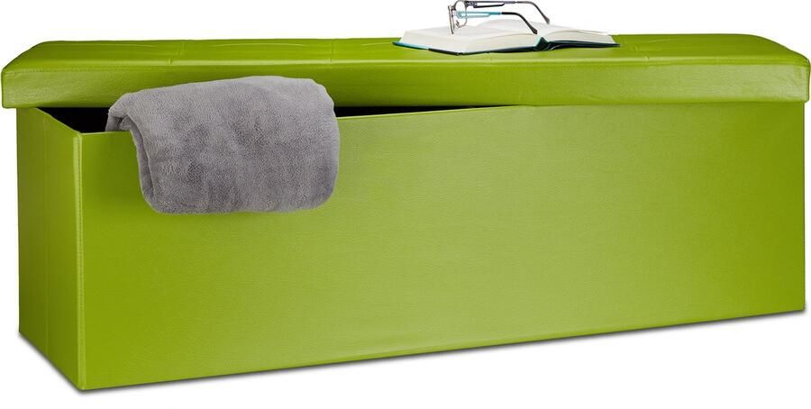 Relaxdays opbergbank XL opvouwbaar kunstleer met deksel 38 x 114 x 38 cm groene kleur groen