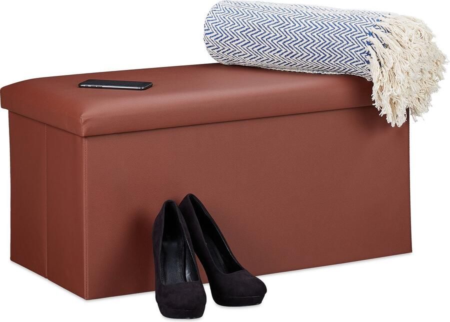 Relaxdays opbergbank kunstleer vouwbaar gepolsterd hal slaapkamer 37 5x76 5x38 5 cm bruin