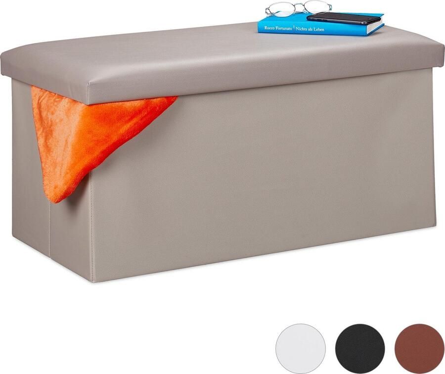 Relaxdays opbergbank kunstleer vouwbaar gepolsterd hal slaapkamer 37 5x76 5x38 5 cm grijs