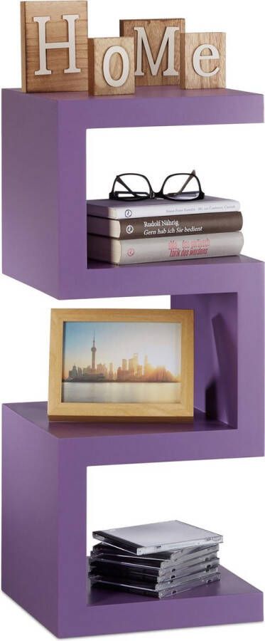 Relaxdays retro kastje kleurrijk zigzag design boekenkast smalle kast open ontwerp violet
