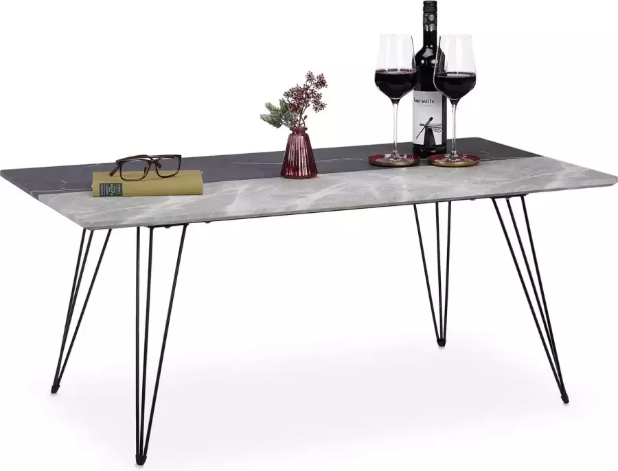 Relaxdays koffietafel marmer tweekleurig 47x110x60 5 cm metalen poten zwart-grijs