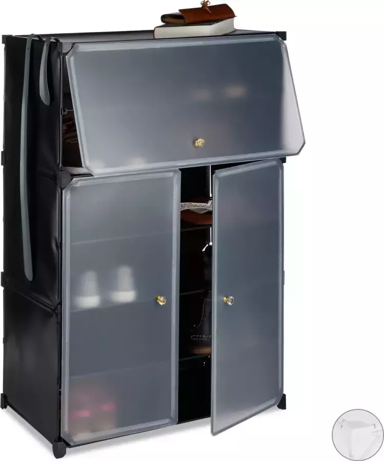 Relaxdays schoenenkast XL kunststof 6 vakken steeksysteem 24 paar 94x61 5x31 5 cm zwart