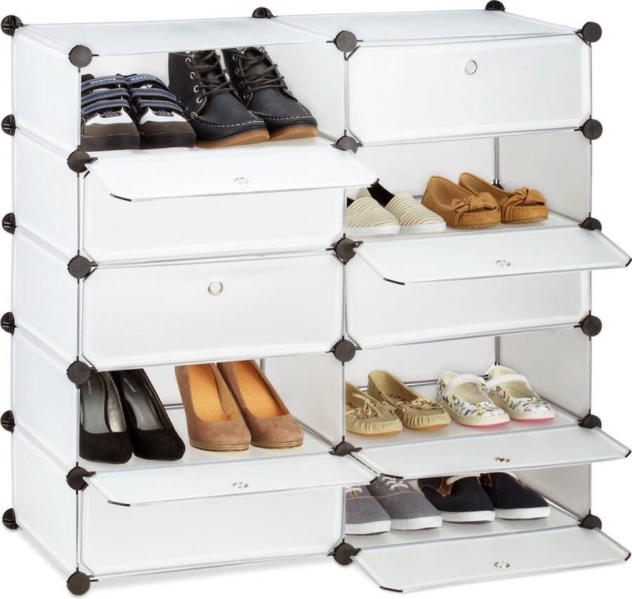 Relaxdays schoenenrek 10 vakken schoenenkast groot met deuren klikverbinding XXL doorzichtig