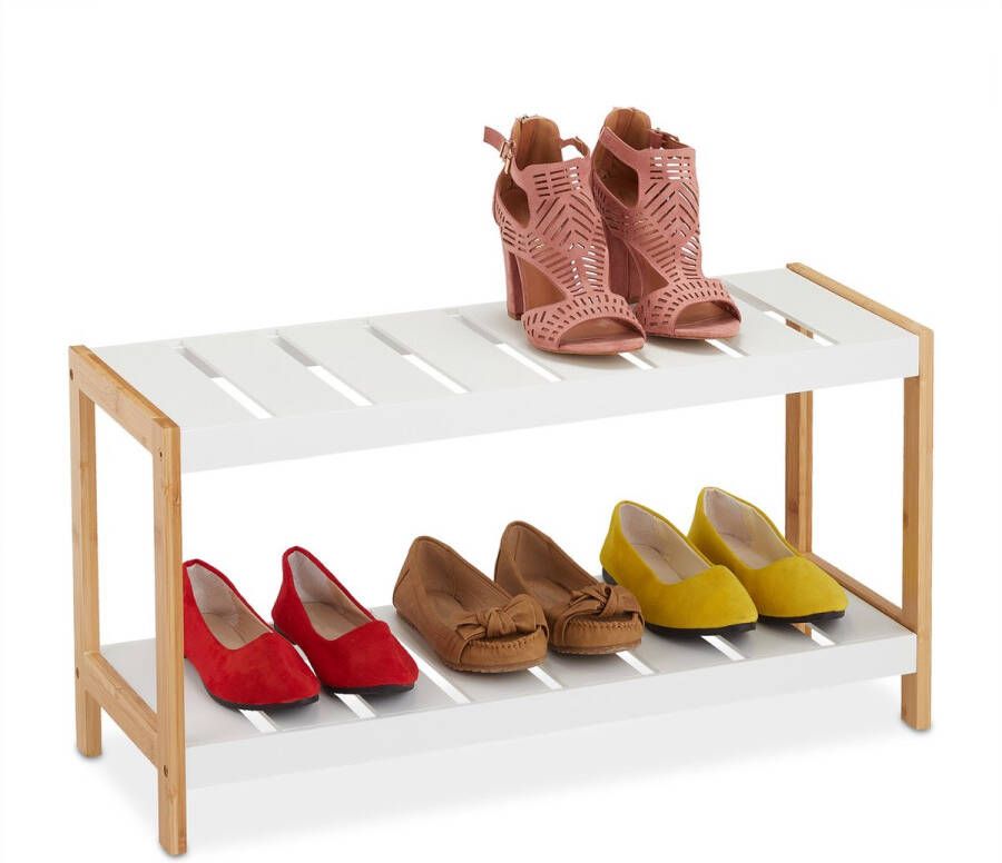 Relaxdays schoenenrek 6 paar schoenenopberger opbergrek schoenen bamboe MDF