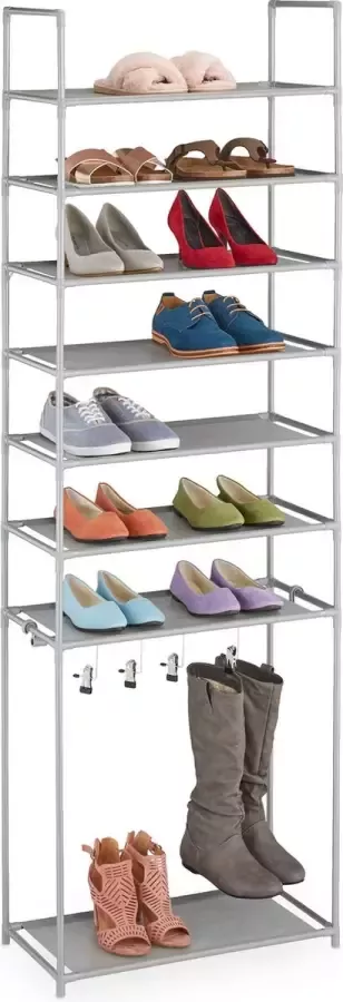 Relaxdays schoenenrek 8 etages open schoenenkast staal schoenen opbergrek laarzen grijs