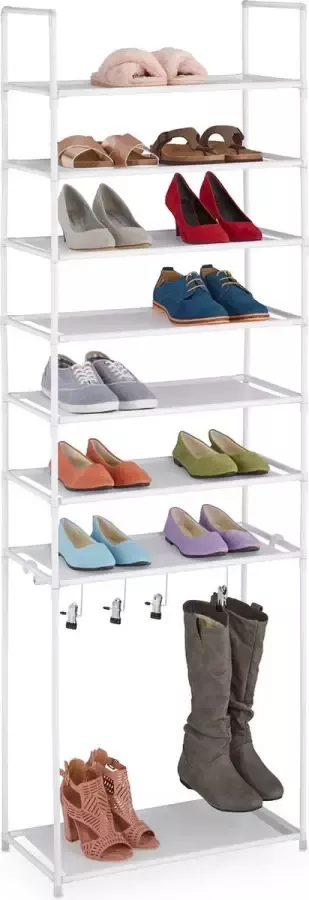 Relaxdays schoenenrek 8 etages open schoenenkast staal schoenen opbergrek laarzen wit