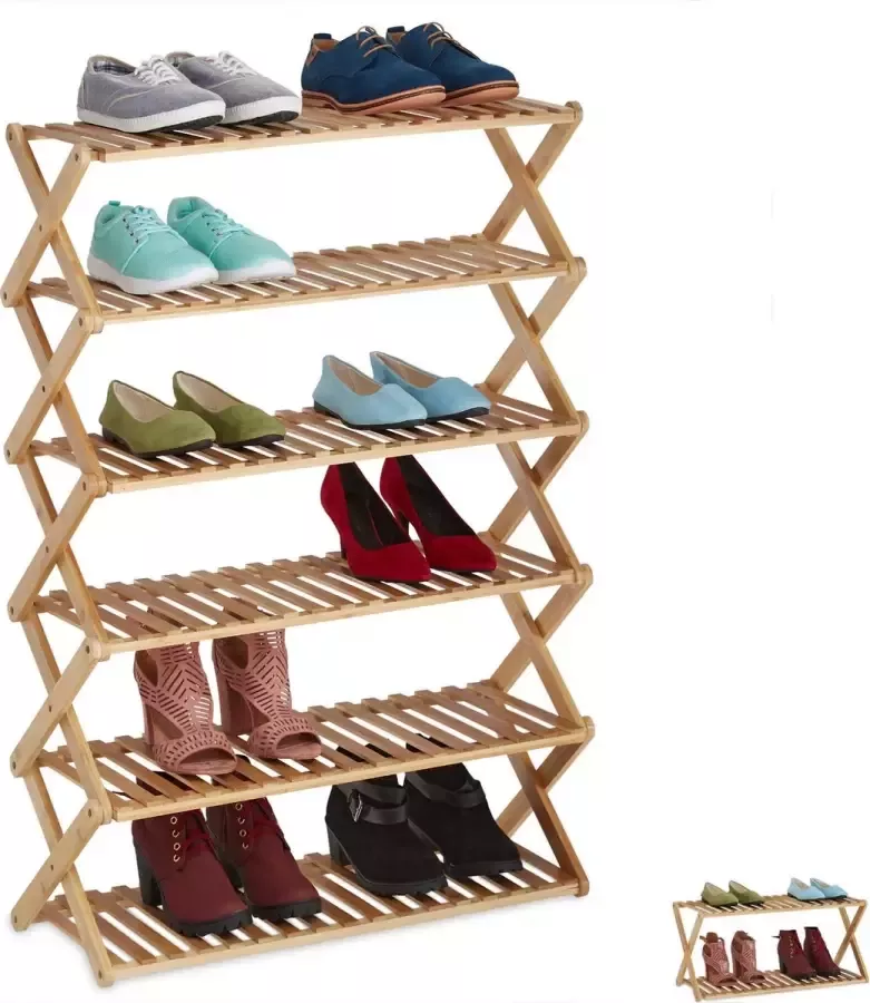 Relaxdays schoenenrek bamboe opvouwbaar schoenenkast opbergrek schoenen organizer 6