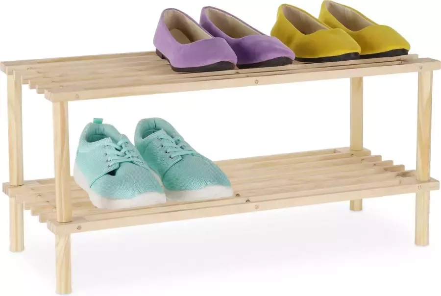 Relaxdays schoenenrek hout 2 etages houten opbergrek voor schoenen open schoenenkast - Foto 1