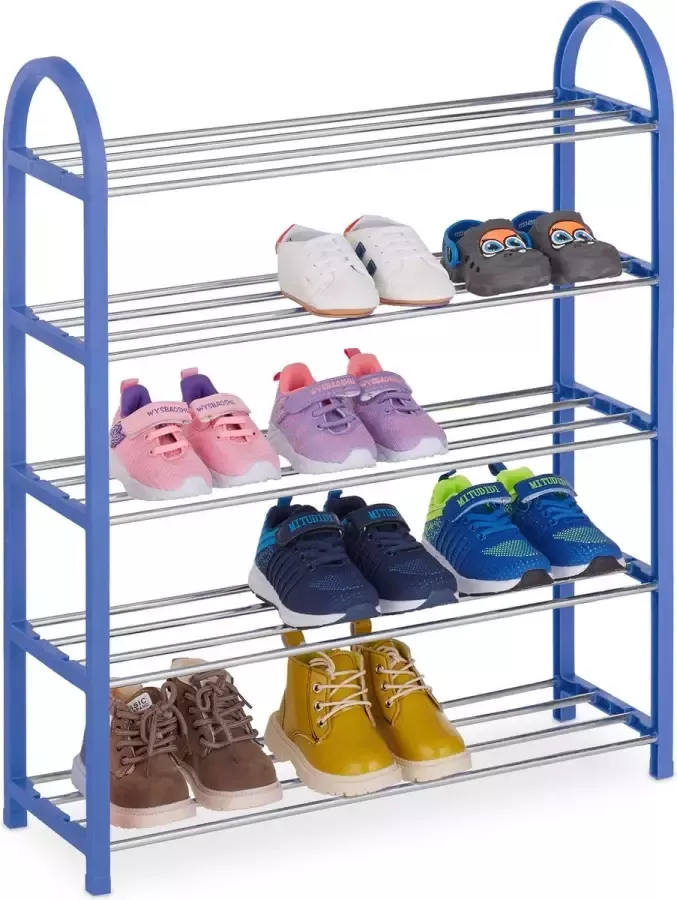 Relaxdays schoenenrek kinderen tot laag opbergrek voor 15 paar kinderschoenen blauw