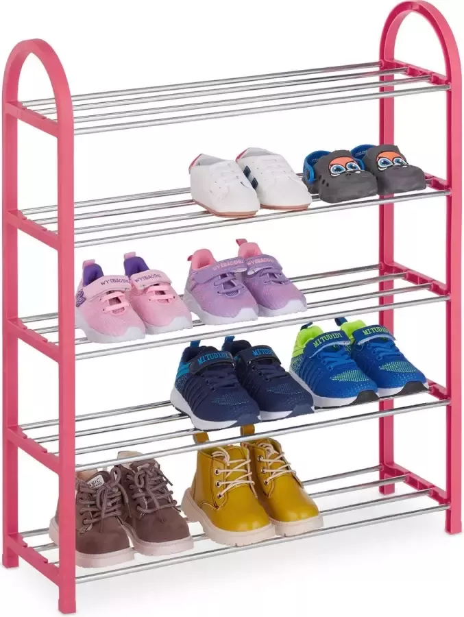 Relaxdays schoenenrek kinderen tot laag opbergrek voor 15 paar kinderschoenen roze