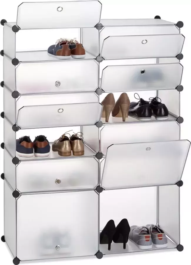 Relaxdays schoenenrek kunststof XXL 12 vakken schoenenkast DIY vakkenkast groot doorzichtig