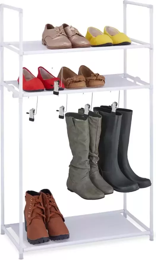 Relaxdays schoenenrek 3 etages 10 paar 4 knijpers voor laarzen modulair 101x60x30 cm wit