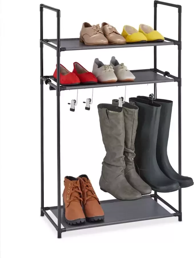 Relaxdays schoenenrek 3 etages 10 paar 4 knijpers voor laarzen modulair 101x60x30 cm zwart