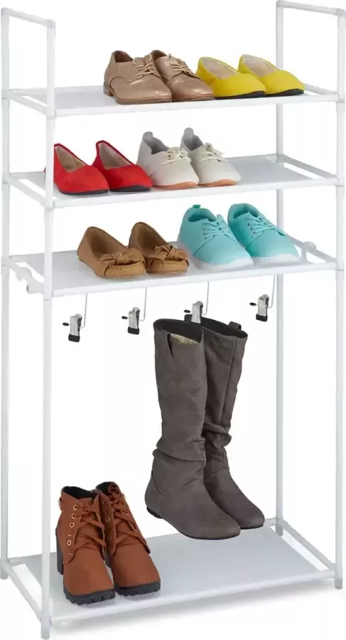 Relaxdays schoenenrek met 4 etages opbergrek schoenen en laarzen open schoenenkast wit