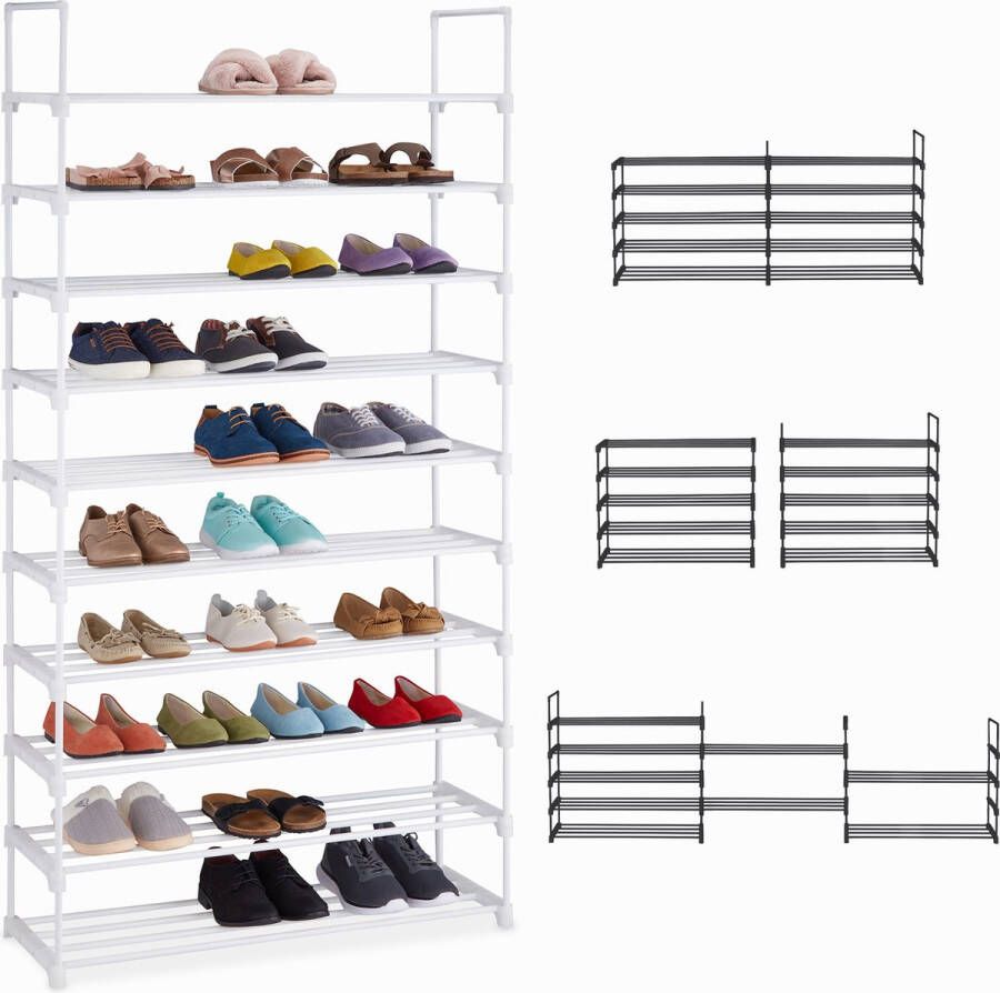 Relaxdays schoenenrek modulair open schoenenkast 10 etages schoenen organizer wit