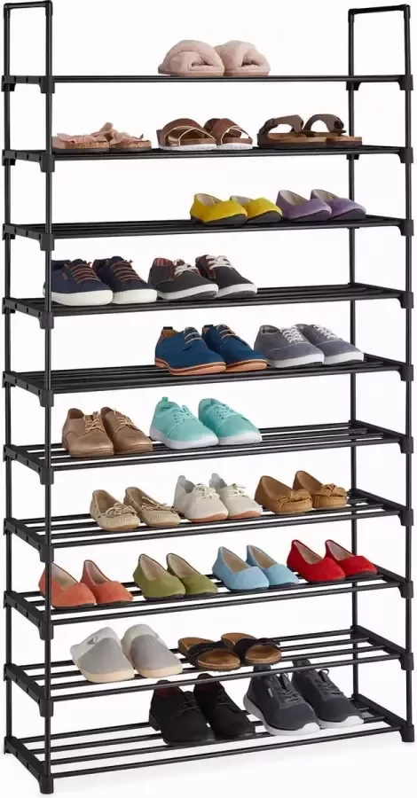 Relaxdays schoenenrek modulair open schoenenkast 10 etages schoenen organizer zwart
