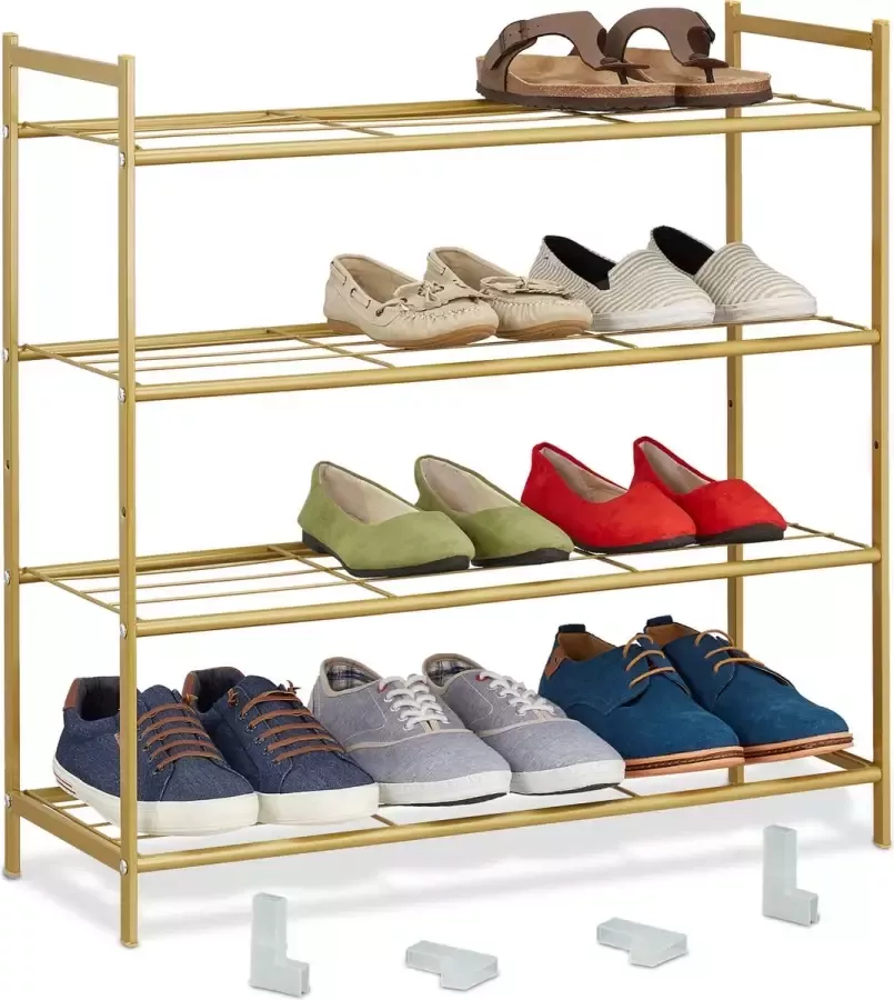Relaxdays schoenenrek stapelbaar 4 laags schoenenstandaard rek schoenen modern goud