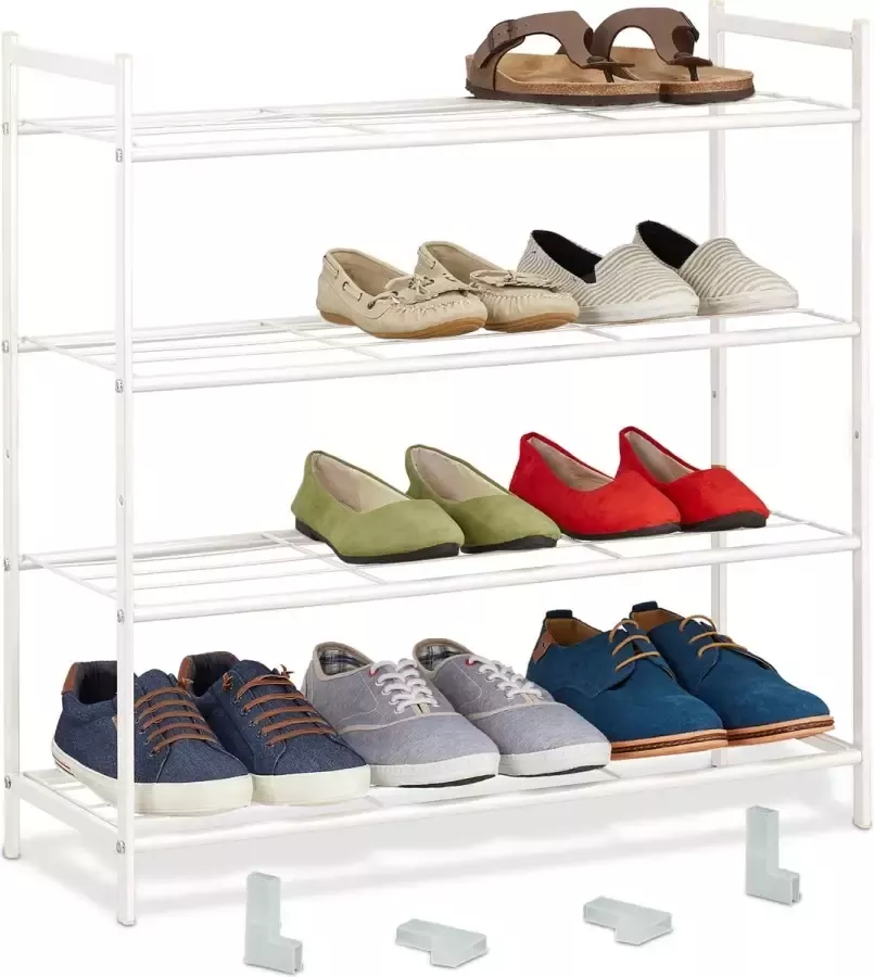 Relaxdays schoenenrek stapelbaar 4 laags schoenenstandaard rek schoenen modern wit