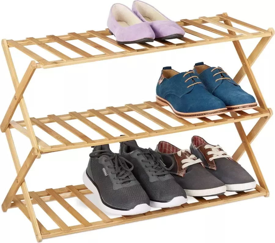 Relaxdays schoenenrek uitschuifbaar bamboe opbergrek hal rek voor schoenen - Meubels.com