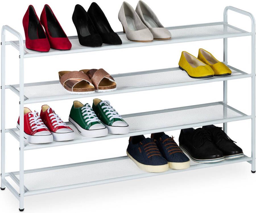 Relaxdays schoenenrek wit 4 etages gang voor 16 paar 65 x 100 x 25 5 cm smal