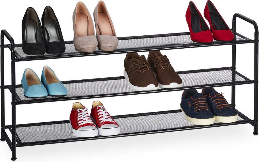 Relaxdays schoenenrek smal 3 planken 48 x 100 x 25 5 cm voor 12 paar gang zwart