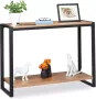 Relaxdays sidetable 2 planken haltafel metaal wandtafel woonkamer consoletafel zwart - Thumbnail 2