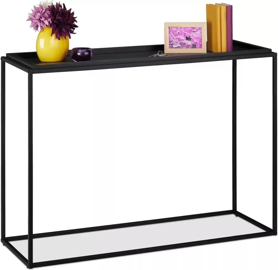 Relaxdays sidetable hal wandtafel zwart haltafel smal consoletafel metalen tafel