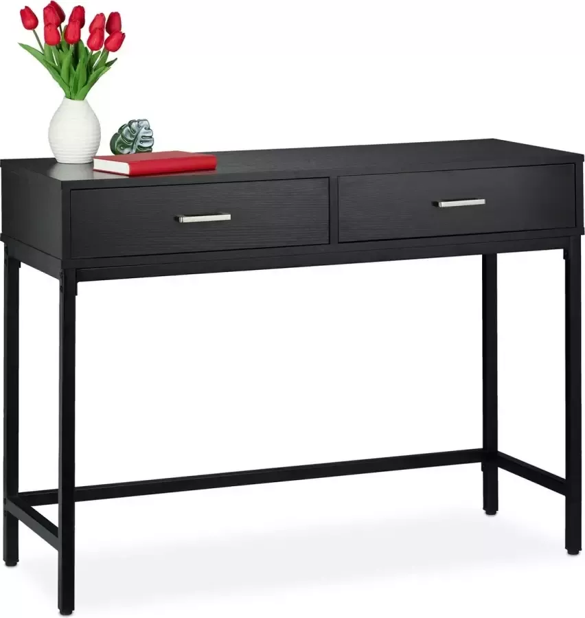 Relaxdays sidetable met lades wandtafel spaanplaat HxBxD: ca. 81 x 110 x 42 cm zwart