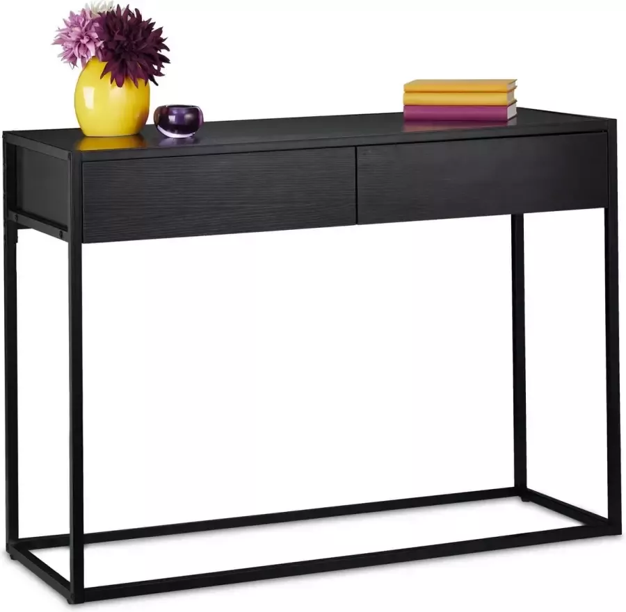 Relaxdays sidetable smal haltafel met 2 lades 80 5 x 110 x 40 cm wandtafel zwart