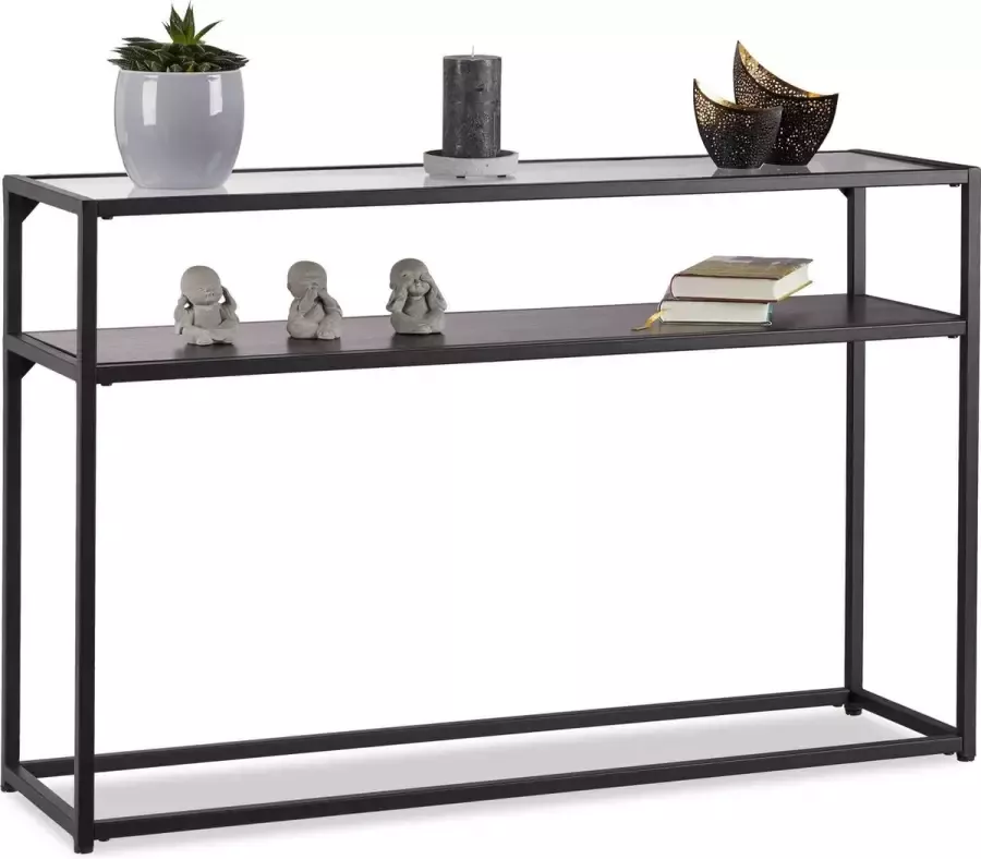 Relaxdays sidetable zwart HxBxD: 70 5x110x30 cm wandtafel glas metaal