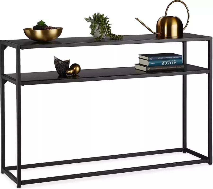 Relaxdays sidetable zwart wandtafel 2 etages HBD 70 x 110 x 30 cm metaal haltafel