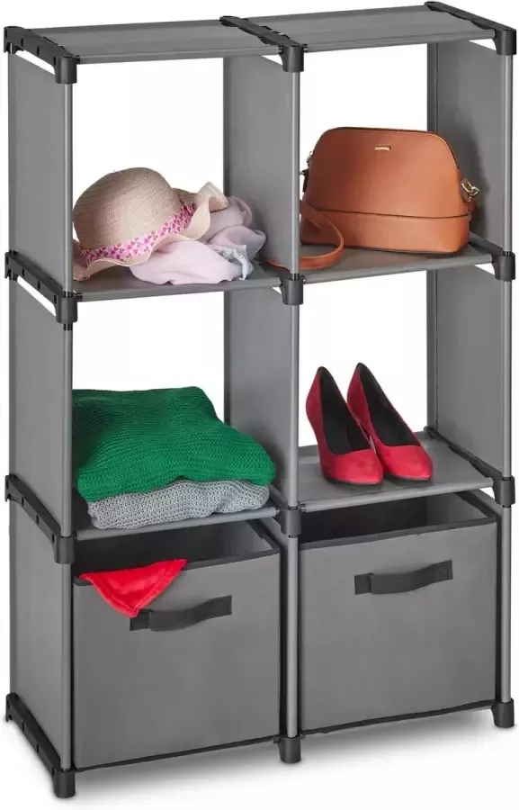 Relaxdays Stoffen kast 2 lades 4 vakken opbergkast campingkast kleding organizer