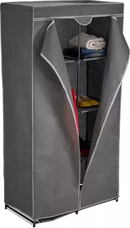 Relaxdays kledingkast stof 6 vakken 174x90x45 cm opvouwbaar garderobekast campingkast antraciet - Foto 2