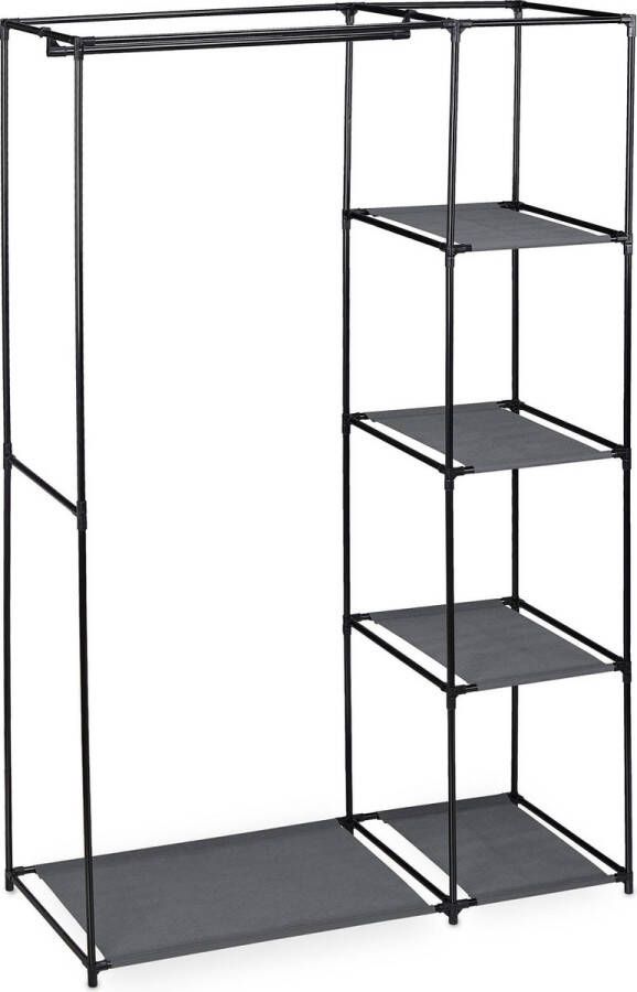 Relaxdays stoffen kledingkast kledingroede & 5 etages 161x105 5x45 cm met ritssluiting antraciet - Foto 2