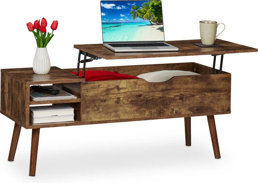 Relaxdays uitklapbare salontafel met opbergruimte, verstelbare hoogte